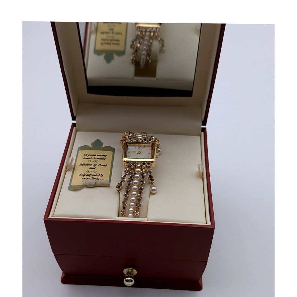 Christian Benet Couture Watch Mother of Pearl Dial Crystal Pearl Tennis Bracelet